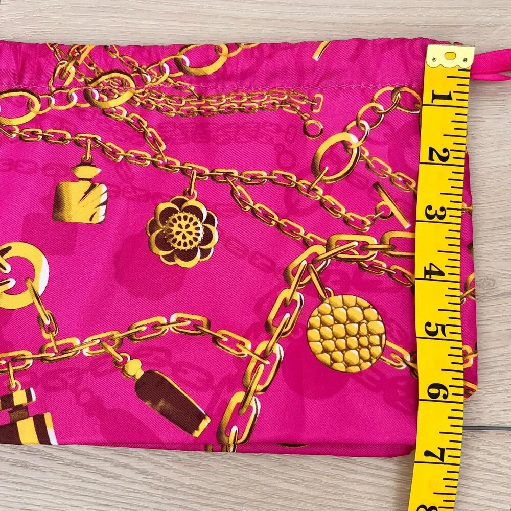 Estee Lauder Fuchsia Pink Gold Chain 90s Pattern Drawstring Makeup Bag